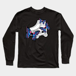 Blue and Pink Butterfly Roller Skates Long Sleeve T-Shirt